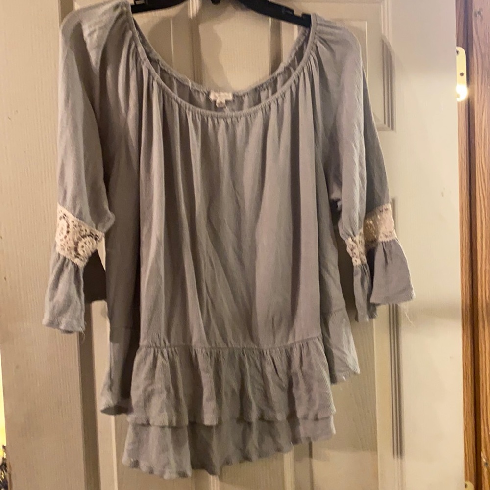 Light green flutter sleeve top
